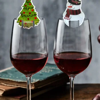10 de piese de Crăciun din sticlă sticlă de vin card pahar de vin roșu card de decor card pălărie Moș crăciun pom de Crăciun acasă partid ornamente
