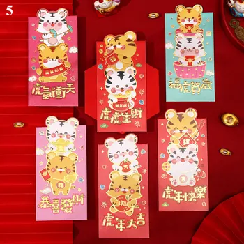 6pcs Tradiționale Hongbao Plicuri Roșu Festivalul de Primăvară din China Hongbao Roșu de Pachete Pentru anul 2022 Anul Chinezesc Al Tigri Punga de Cadou