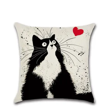 Desene animate alb-negru pisici drăguț imprimate față de Pernă Arunca Decor Acasă casa canapea magazin loc de Pernă prieten copiii cadou