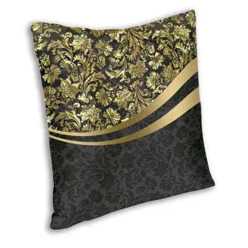 Negru Și Auriu Floral Damascuri Pernele de Acoperire 40x40cm Decor Acasă de Lux Arta Geometrică Arunca Pernă pentru Camera de zi
