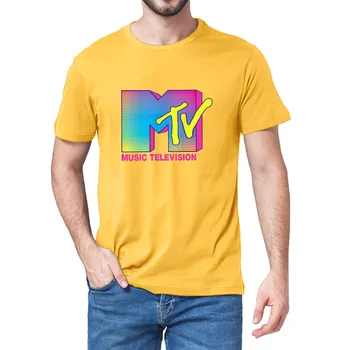 Unisex Populare MTV Fluorescente Logo-ul de Imprimare Grafic Amuzant de Vară pentru Bărbați Noutate Supradimensionat Tricou Femei Casual Streetwear Tee