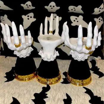 Vrăjitoare Mână Lumânări De Halloween Palma Suport De Lumanare Decor Gotic Bol Suport Rășină Ornament Decoratiuni De Halloween Pentru Casa